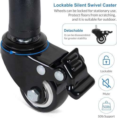 Image of Metal PW5 Wheel Projector Tripod Stand, Laptop /Mobile stand, Portable Height up to 5 feet Tiltable Rolling Laptop with Phone Holder, DJ,Office Multi-Purpose