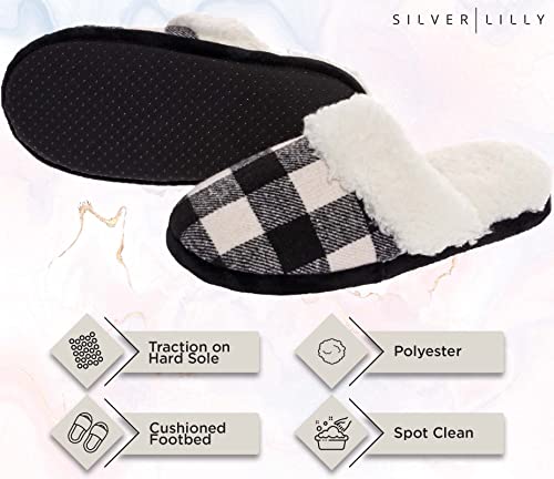 Fuzzy Buffalo Plaid Slippers for Women & Men, Sherpa House Shoes for Indoor & Outdoor, Fluffy Slides, Slide On Cute Novelty4