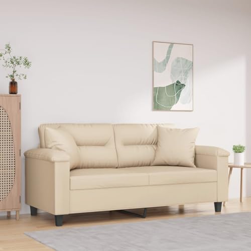 Ziaphsol Sofá de 2 plazas, color crema, 140 cm de ancho, tejido de microfibra, estructura metálica, con 2 cojines decorativos para salón, duradero y cómodo