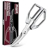 Huusk Seafood Scissors Silver - Stainless Steel Kitchen Shears Dishwasher Safe, Sharp Japanese-Style Kitchen Scissor for Crab, Shrimp, Lobster, Herbs and Food Prep, Christmas Gifts for Men Women