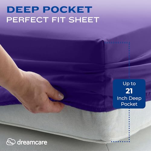 DREAMCARE Full Size – 4 pcs Cooling Sheets – up to 21” Deep Full Sheet Set – Hotel Luxury Sheets & Pillowcases – Superior Softness 100% Polyester with Side Pocket – Purple - Thumbnail 3