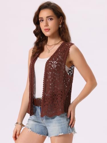 Image of Allegra K Women's Floral Crochet Hollow Out Sleeveless Open Front Boho Vest Cardigan