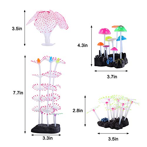 Filhome Glowing Fish Tank Decorations, 4 Pcs Glow Aquarium Decoration Plants Kit Glowing Mushroom Coral Ornaments #TOP2