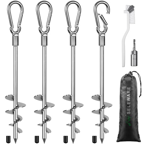 SELEWARE Pack of 4 Tent Pegs Camping – Strong Tent Pegs Heavy Ground Anchors Ground Anchor Metal Ground Anchor Trampoline for Camping Outdoor Hiking Trampoline Tent Shed