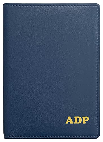 Personalized Monogrammed Navy Leather RFID Passport Wallet