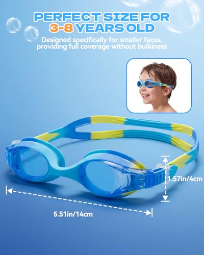 Aegend Swim Goggles for Kids Age 3-8 Anti-Fog Clear Vision Full Protection Goggles Perfect for Toddler Swimming (Blue-1 Pack) — view 5
