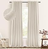 100% Blackout Shield Blackout Curtains for Bedroom Faux Linen Black Out Curtains 84 inch Length 2 Panels Set, Back Tab/Rod Pocket Thermal Insulated Drapes with Black Liner, 50W x 84L, Butter Cream