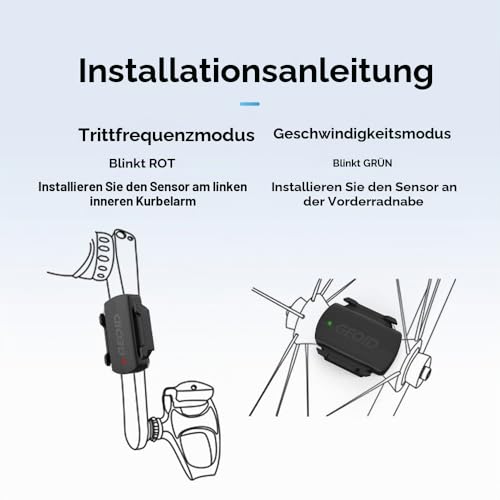 GEOID CS600 Radfahren Trittfrequenzsensor und Geschwindigkeitssensor, ANT+/Bluetooth Drahtloser Fahrraddrehzahlsensor Kompatibel mit Fahrradcomputer, iOS/Android APP