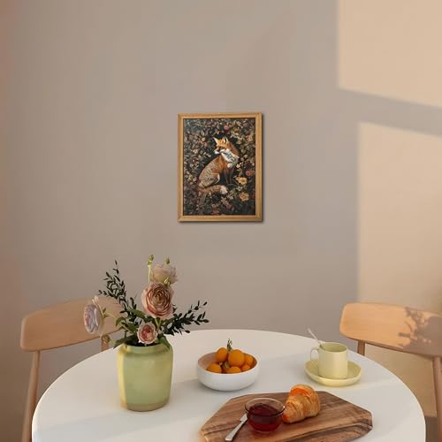 Framed 3D Textured Vintage Wall Art - Dark Academia Decor Hand Drawn Sandstone Fox Paintings with Botanical Florals, Aesthetic Wall Decor for Living Room Bedroom Home 8x10 inch by AKWISH - Used condition - Image 3