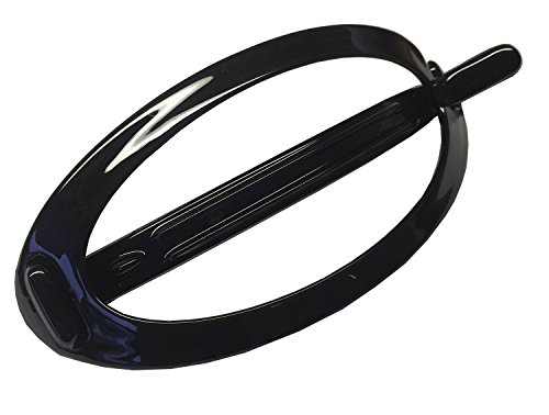 Parcelona French Plain Oval Large Ponytail Holder Metal Free Hair Clip Barrette (Glossy Black)