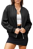 andy & natalie black sweatshirt zip up jacket casual fall lightweight sweatshirts for women with pockets Black Medium
