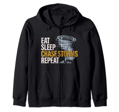 Divertido tormenta persiguiendo diseño comer sueño persecución tormentas repetir Sudadera con Capucha