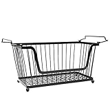 MyGift Stackable Black Metal Pantry Organizer Basket - Space Saving Home and Kitchen Storage Bin Solution