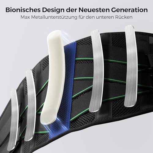 FREETOO Rückenstützgürtel mit 7 Metallstützen, Bequeme Rückenbandage für Herren und Damen mit Abnehmbarem 3D Lendenpolster zur unteren Rücken,LWS, Atmungsaktive Rückengurt für Arbeit und Sports (XL)