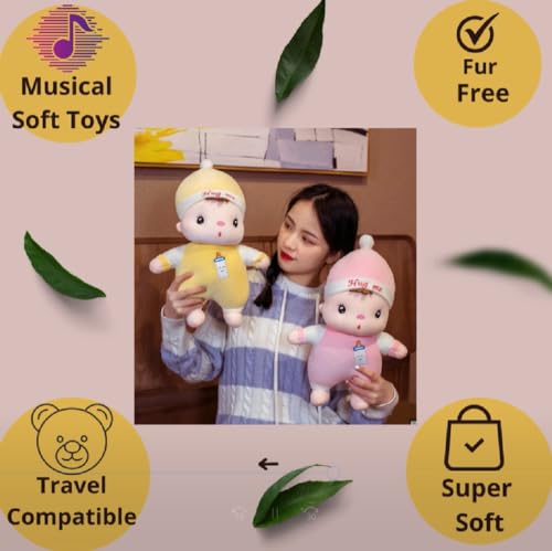 Image of Soft Yellow Chubby Baby Boy Plush Toy with Laughing Musical Sound - 50 cm Stuffed Teddy Bear Doll for Girls, Boys, Kids, Birthday Gift, Home Decor