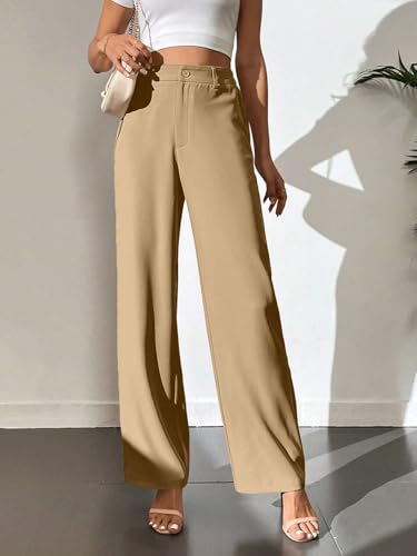 Image of FNOCKS Wide Leg Pants Woman Pants High Waisted Work Pants Long Casual Pants Summer Trousers