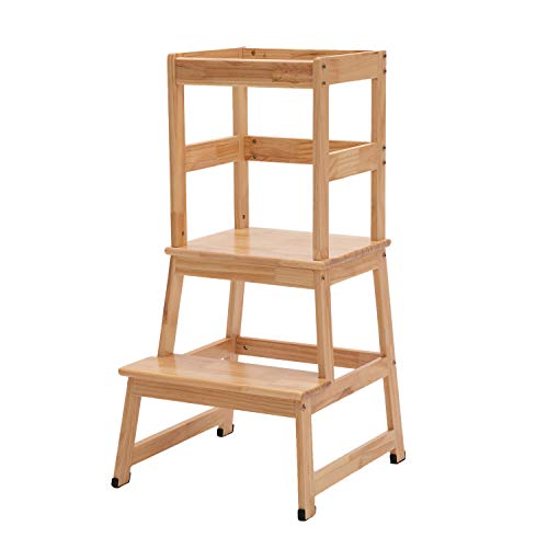 Kitchen Step Stool For Toddlers And Kids With Safety Rails For Kitchen Counter Solid Wood (Natural) #TOP2