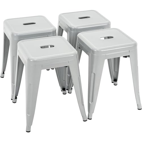 Image of Brage Living 18 Inch Industrial Metal Stools Set of 4, Stackable Classroom Stools, Backless Metal Dining Chairs for Indoor Outdoor, Kitchen Short (Pearl Silver)