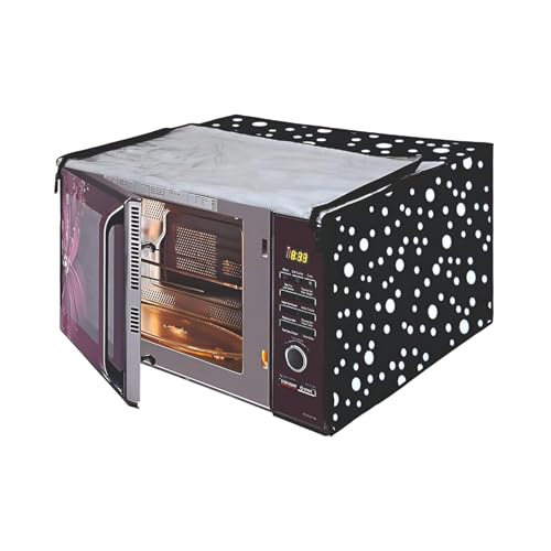 Image of PVC Microwave Oven Cover for Panasonic 27L N-CT645BFDG | Full Closure Zip | Waterproof & Dustproof | Attractive Digital Print | 51.3 x 30.6 x 47.1 cm | Black Dot Design