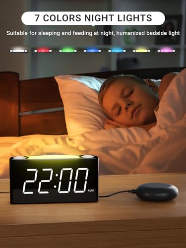 Vibrating Alarm Clock for Heavy Sleepers – Loud Alarm with Bed Shaker, 3 Wake Modes, Large 7.5” Display, 5-Level Dimmer, USB & Type-C Charging, Plug-in with Battery Backup for Bedroom, Teens & Deaf — view 5
