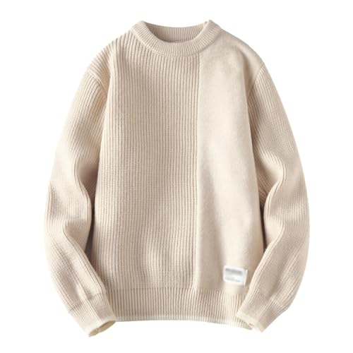 Pull en tricot épais haut de gamme à col rond et design patchwork épuré