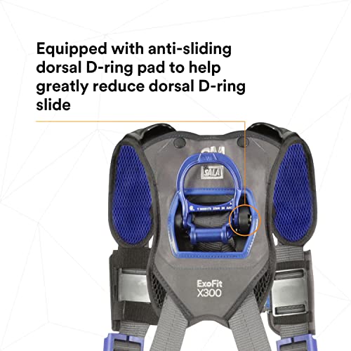 Image of 3M DBI-SALA ExoFit X300 Comfort Construction Positioning Safety Harness, Construction Fall Protection, Aluminum Back and Hip D-Rings, Auto-Locking Quick Connect Leg and Chest Buckles, 1113120, X-Small