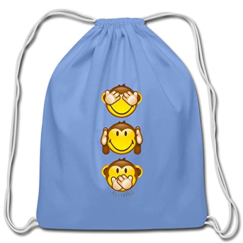 Spreadshirt SmileyWorld Three Mystic Apes Emojis Cotton Drawstring Bag, carolina blue