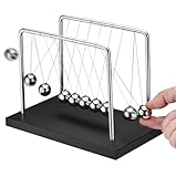 7 Beads Newton’s Cradle Balance Balls Desk Toy – Black Wooden Base Office Decoration, Fun Science Physics Toy for Home, Bedroom, or Living Room, Great Gift for Christmas