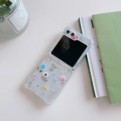 Étui pour Samsung Galaxy Z Flip 5 transparent avec bracelet bouquet chic