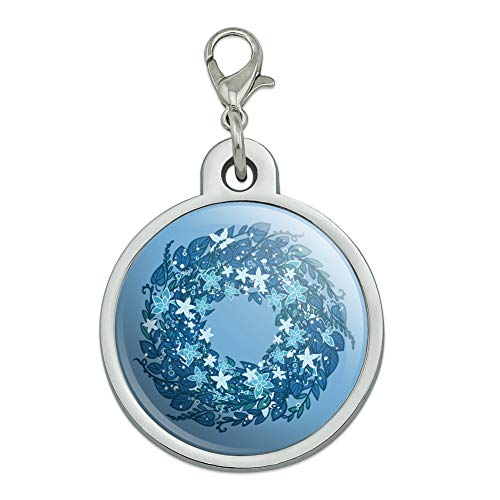 GRAPHICS & MORE Winter Wreath Flowers Blue Chrome Plated Metal Pet Dog Cat ID Tag