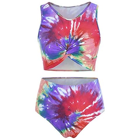 CNSTORE Women's Bathing Suit Tie Dye Twist Front Padded Tankini High Waist Summer Comfortable and Sexy Swimsuit Cover