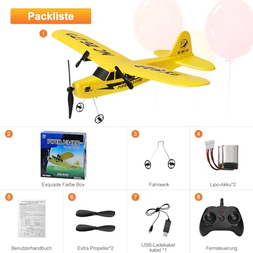 Henakmsl 2,4 GHz RC Flugzeug 2 CH Ferngesteuertes Flugzeug, RTF für Anfänger, Kinder und Erwachsene, Spielzeug mit USB-Ladung Gelb