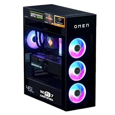 HP Omen MAX 45L Gaming Tower Desktop, AMD Ryzen 9 9900X3D, GeForce RTX 5090, Separated CPU Cooling System, 96GB DDR5, 4TB SSD, Shadow Black Glass, Wi-Fi 7, Windows 11 Home, Black