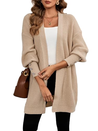 SunnyMelody Women's 2025 Fall Chunky Knit Cardigan Long Sleeve Open Front Button Outwear Cozy Oversized Boho Cardigans Oatmeal XL