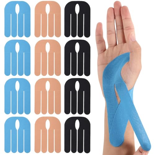 THQAE 12 Pcs PreCut Nastro Kinesiologico per Polso, Kinesiotape, Benda Elastica impermeabile, Tape Sportivo, Alleviamento del Dolore Muscolare, per Il Polso Articolazioni Supporto Muscolare
