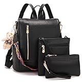 Soperwillton Women Backpack Purse PU Leather Anti-theft Fashion Shoulder Bag Travel Backpack Set 3pcs