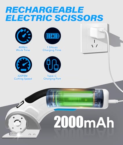 Image of HK Cordless Electric Scissors, 4V Electric Box Cutter, Carpet & Cardboard Cutter Tool with a Replacement Blade /Charger, Rotary Cutter for Cardboard Packages Leather Plastic