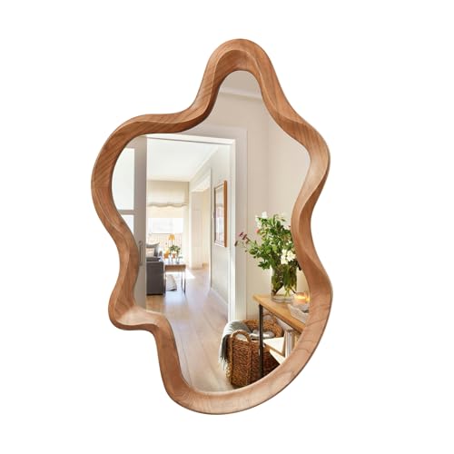 Irregular Wall Mirror,24"x 36"Asymmetrical Mirror Wood,Wooden Framed Wall Mirror,Modern Large