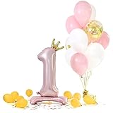 BallonStar® 1. Geburtstag Mädchen Luftballon-Set stehende Zahl 84 cm in Rosa mit passender Dekoration