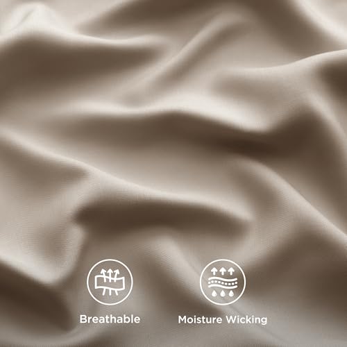Image of Bedsure Cooling Sheets Twin, Rayon Derived from Bamboo, PureWoven, Breathable & Soft Twin Sheets Set, Deep Pocket Up to 16 Inches, Hotel Luxury Silky Bedding for Hot Sleepers, Simply Taupe