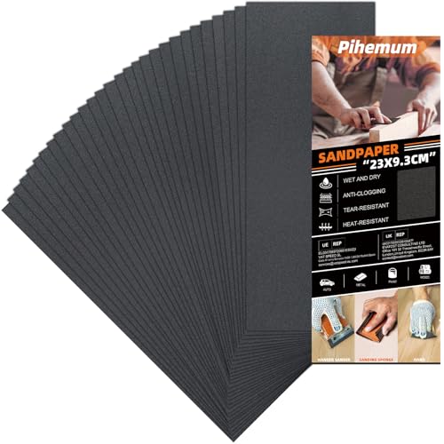 30 Piezas de Lija - Papel de Lija para Madera Grano 320 Húmedo/Seco, Hojas 23x9 cm para Metal y Pulido Automotriz - Juego Completo para Acabados Profesionales en Muebles y Carrocería