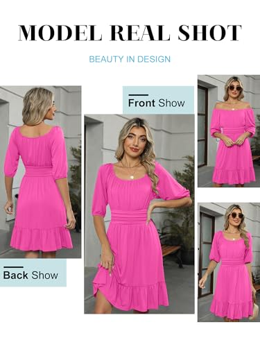 Image of ANRABESS Womens Lantern Short Sleeve Square Neck Casual Flowy Mini Dresses 2026 Holiday Summer Spring Beach Vacation Clothes