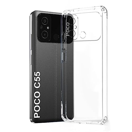 Image of Fashionury Crystal Clear Case for Poco C55 | Yellowing Resistance | Transparent TPU Silicone | Raised Camera Lips | Slim Transparent Cover