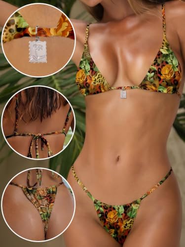 Image of OWICA Women's Sexy Triangle Bikini Sets Cheeky Thong Swimsuit Adjustable Spaghetti Straps Bathing Suit