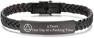 Sobriety Recovery Gifts for Men Women - Personalized AA NA Alcoholics Anonymous Addiction Recovering Leather Bracelets Jewelry Gifts for Him Her,1-10 Years,Customized