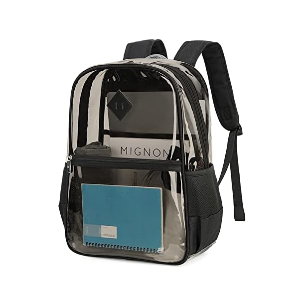 Clear-Backpack-Heavy-Duty-See-Through-Book-Bag-for-Work-Security-Concerts-College-Transparent-PVC-bookback-Stadium-ApprovedBlackSemi-transparent MUSEVOS Clear Backpack, Heavy Duty See Through Book Bag for Work, Security, Concerts, College Transparent PVC bookback Stadium Approved,Black(Semi-transparent)