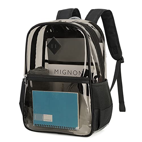 MUSEVOS Clear Backpack, Heavy Duty See Through Book Bag for Work, Security, Concerts, College Transparent PVC bookback Stadium Approved,Black(Semi-transparent)