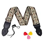 COYUN Tracolla Chitarra Elettrica Regolabile,Guitar Strap Acustica, Cinghie Per Chitarra In Cotone, Bohémien Vintage Ricamata, Con 3 Plettri, Per Chitarre Acustiche, Bassi, Accessoires Guitare(Verde)