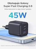 UGREEN 45W ładowarka USB C 3-portowa szybka ładowarka PPS 25W zasilacz PD ładowarka GaN adapter kompatybilny z Galaxy S25 Ultra, S24, iPhone 16 Pro Max, MacBook Air, iPad, Tab A8, Pixel 9, HomePod
