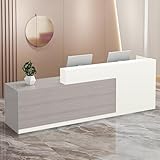 Modern Reception Desk with Storage Drawers and Open Shelves, 47-95 Inch Front Counter Table for Office, Salon, Lobby, Retail Store, or Home Workspace